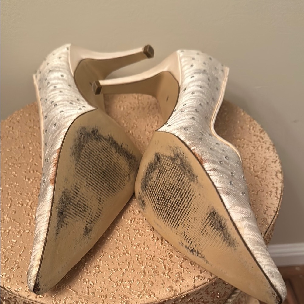 Lord & Taylor Mesh Stilettos – Size 10 Cream Rhinestone  Wedding-Ready - Picture 3 of 3